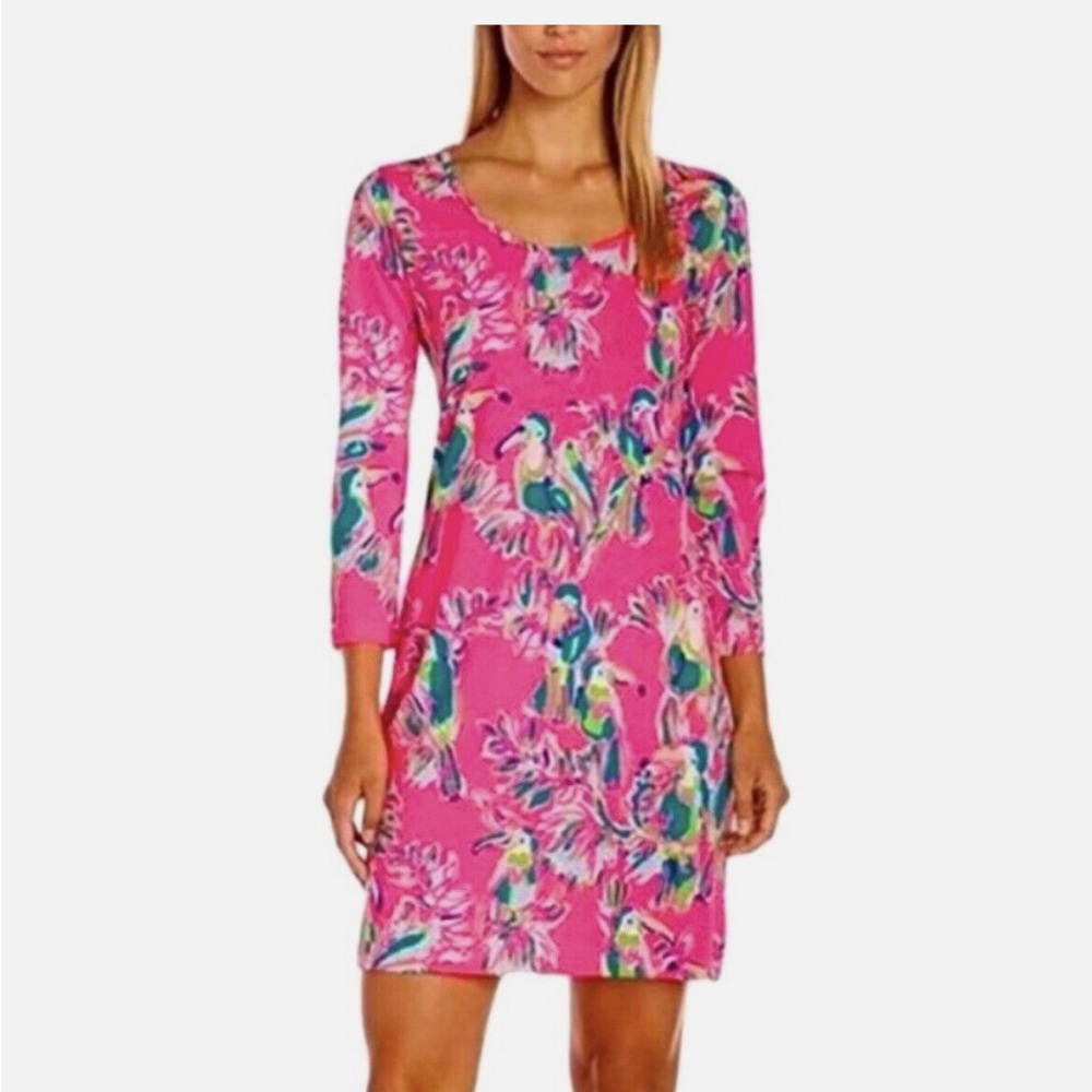 Lilly Pulitzer Beacon Dragonfruit Toucan Print Pima Cotton 3/4 Sleeve Dress